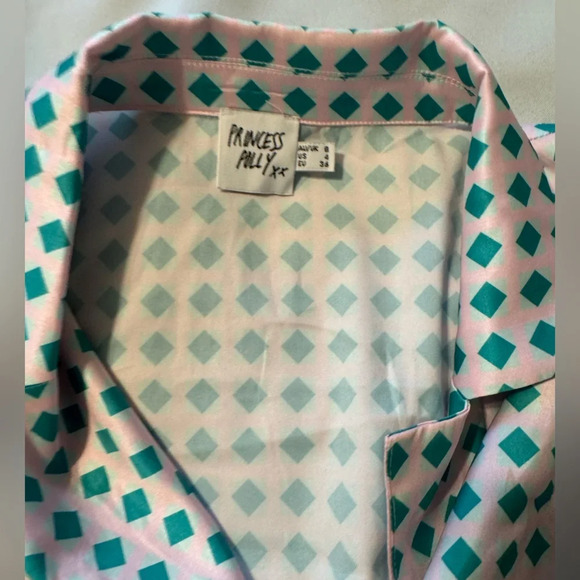 Princess Polly Jordy Blouse Pant Set Revolve Allover Green Barbie Pink - Picture 8 of 12